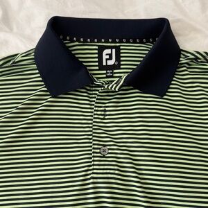 Men's Green and Blue Striped FJ Golf Polo
